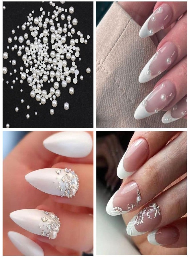 VOTACOS Nail Art Pearls Rhinestones with Glue Gel White Flatback Pearls Luxurious Nail Charms Supplies Accessories Colorful Nails Rhinestones Gems Jewelry for Women Nails Design - Image 2
